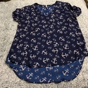 Navy and White Sheer Anchor Top